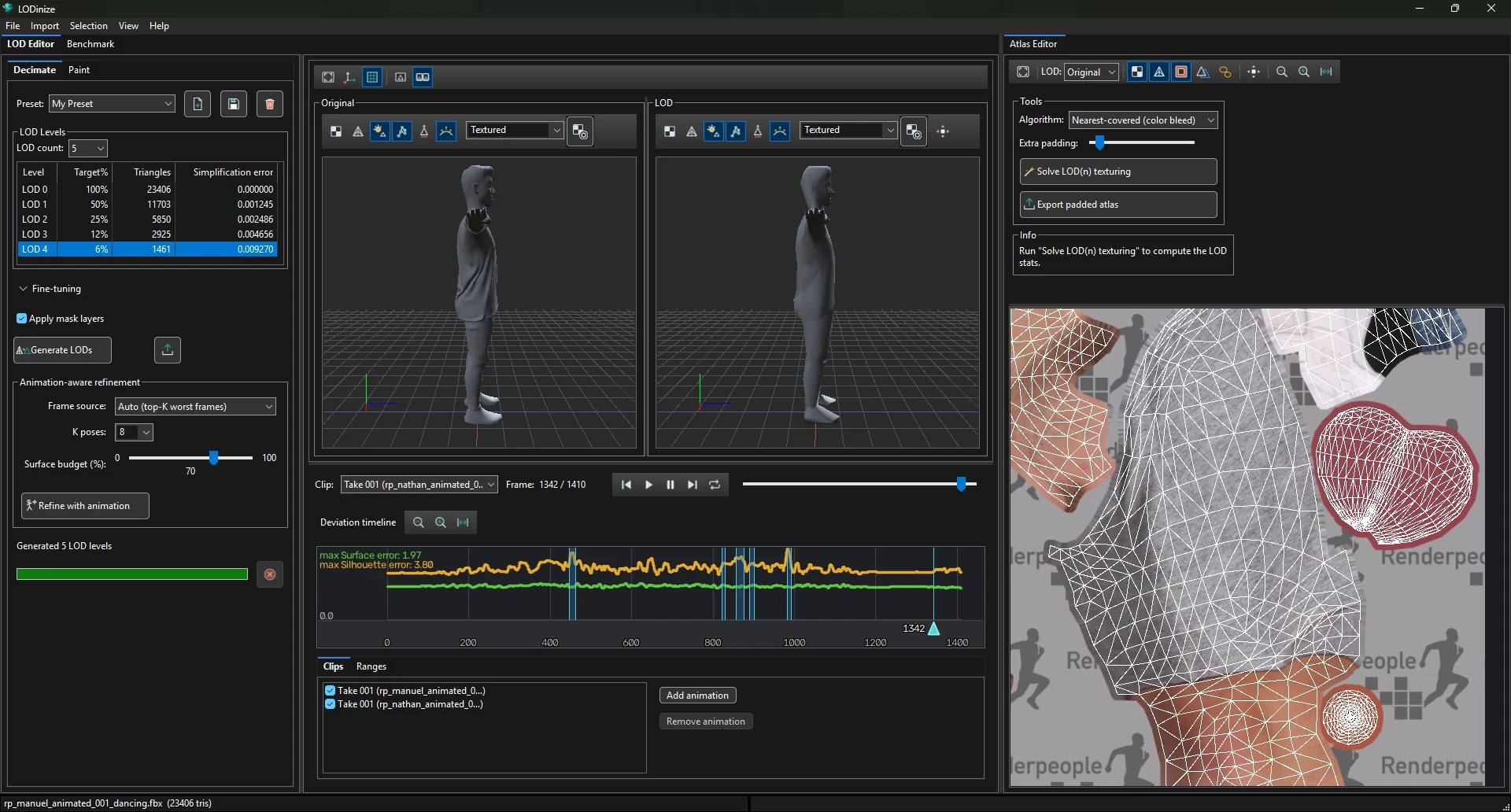 LOD Editor and Atlas Editor side by side