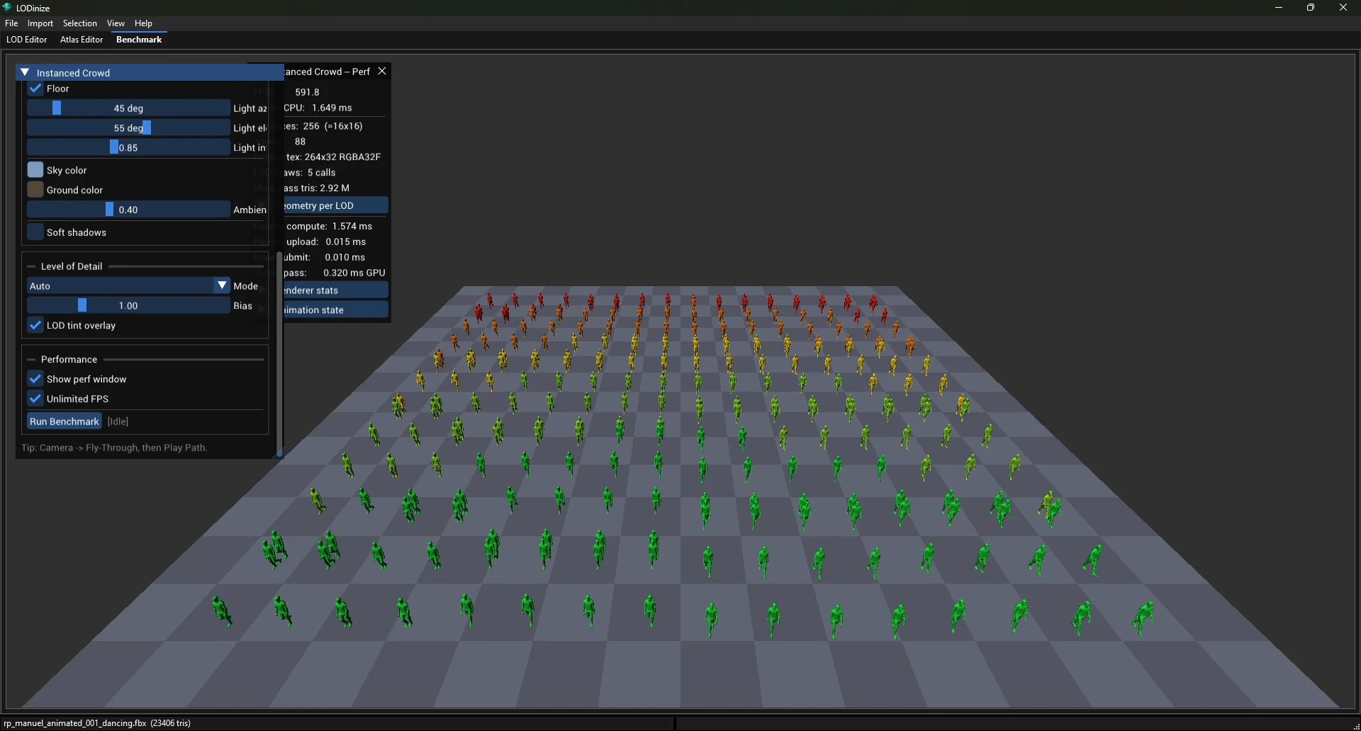 Crowd coloured by LOD level