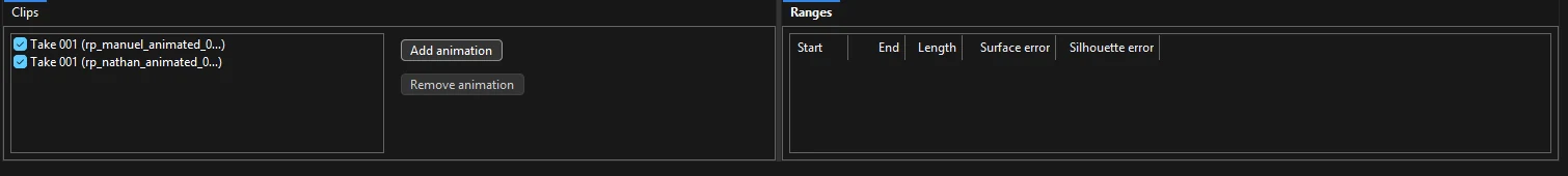 Clips and Ranges panels