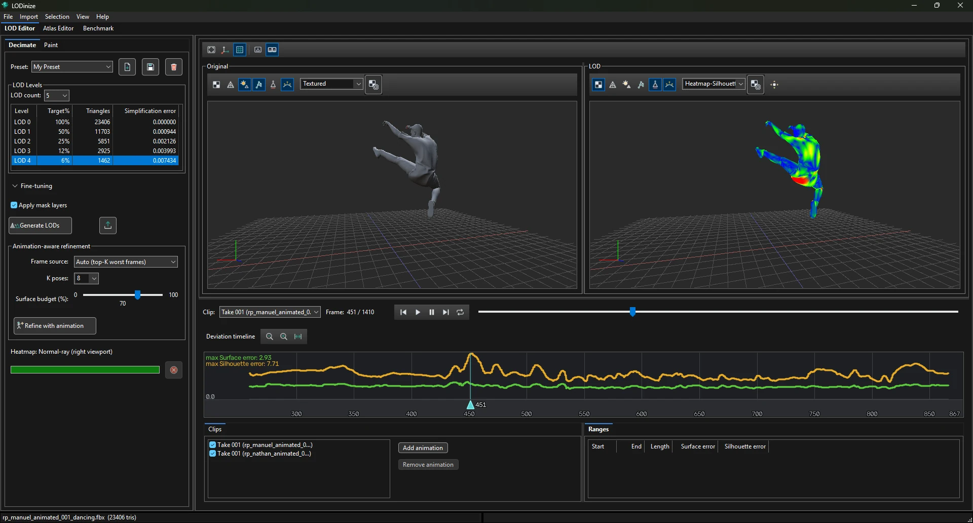 Timeline zoomed around a peak with the heatmap showing its cause