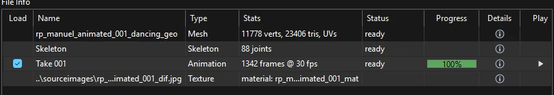 File Info table of an animation file