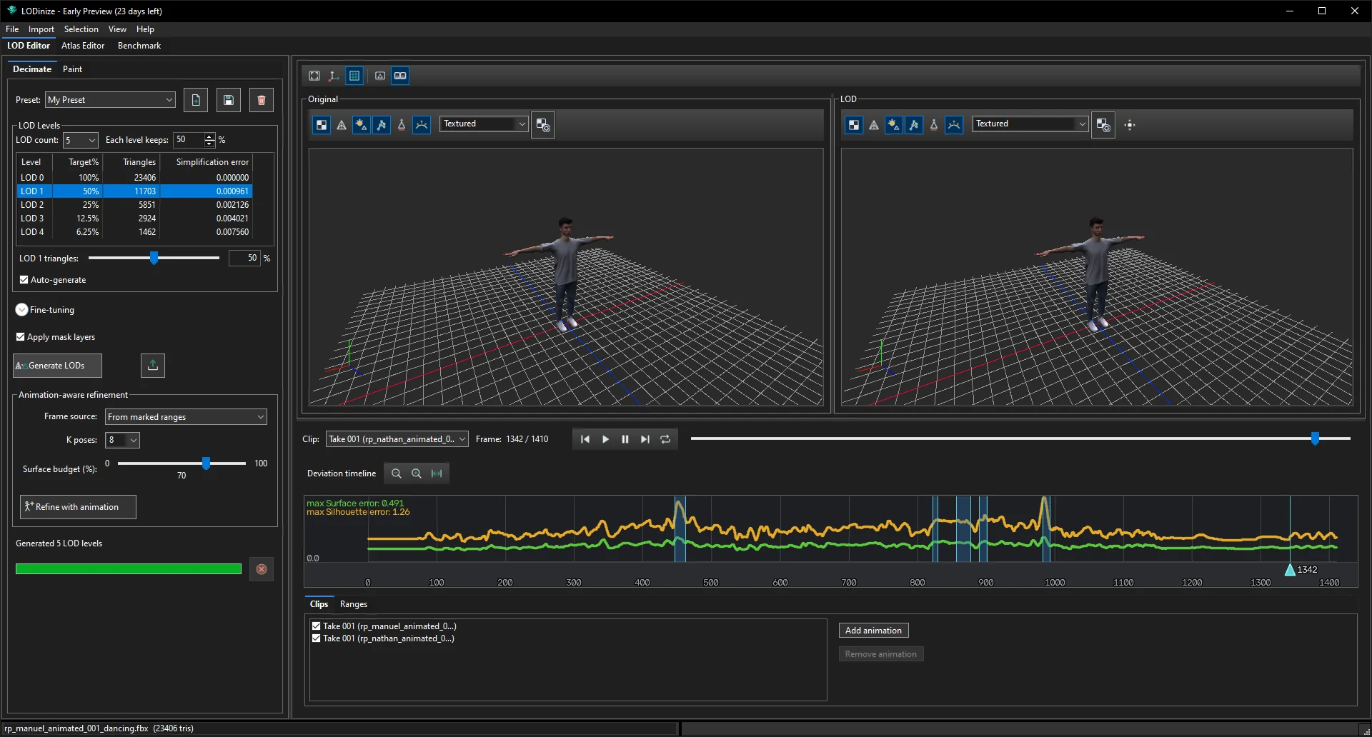 Five LOD levels generated