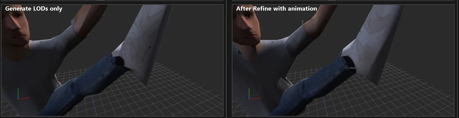 LOD geometry before and after refinement