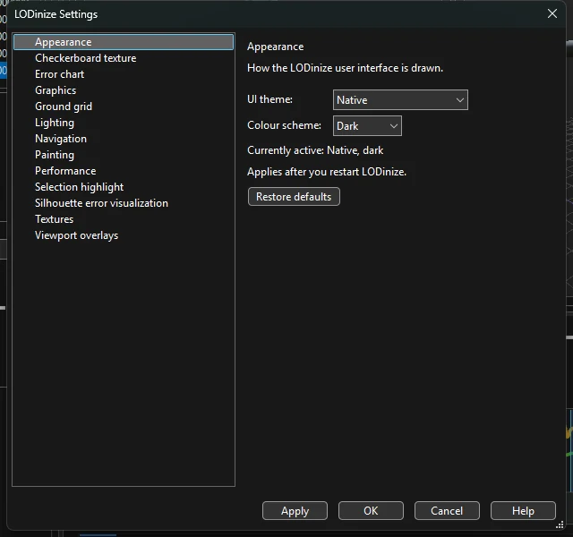 Settings dialog on the Appearance page