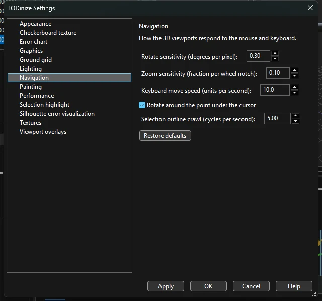 Navigation settings